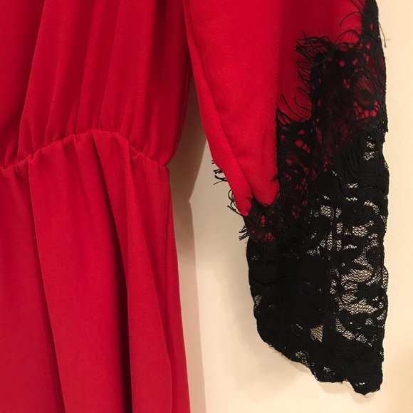 🚫SOLD🚫 EUC Red Dress w/ Eyelash Lace Accent - Picture 3 of 7